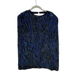 Silk Sequin Top Blue & black